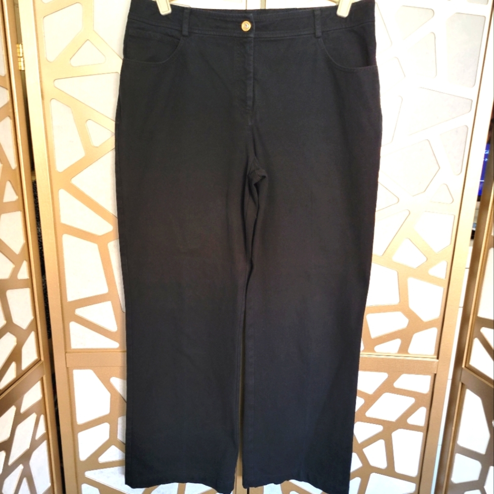 ST. JOHN Caviar Black Wide leg Denim Trousers